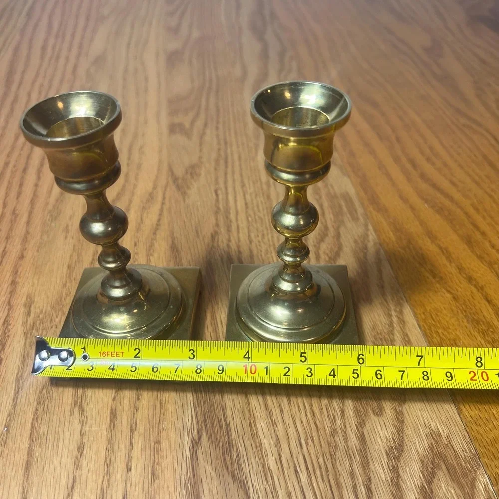 VTG Solid Brass Candlestick Holders Pair Mid Century Traditional Mantel Decor